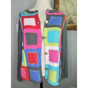 Sigrid Olsen patchwork cardigan sweater bright colors size PM
